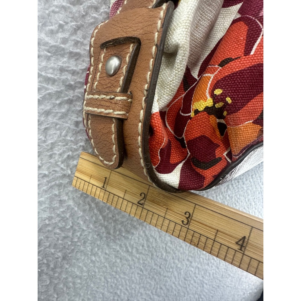 Fossil Floral Print Canvas Handbag Purse Satchel Brown Leather Trim - Picture 3 of 13